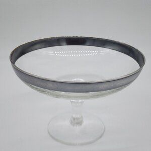 Vintage Dorothy Thorpe Clear Glass Compote Bowl Silver Rim Stemmed Dessert Dish